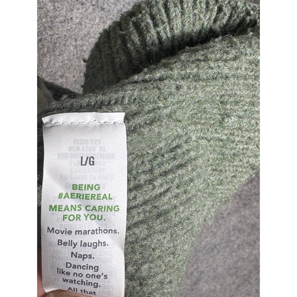 Aerie Olive Green & Cream Striped Knit Sweater - Picture 4 of 9
